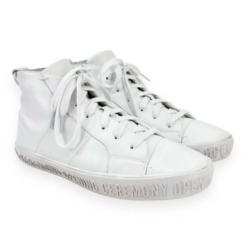 Opening Ceremony White Leather High Top Sneakers EU 40 US 9 Logo Sole Lace Up